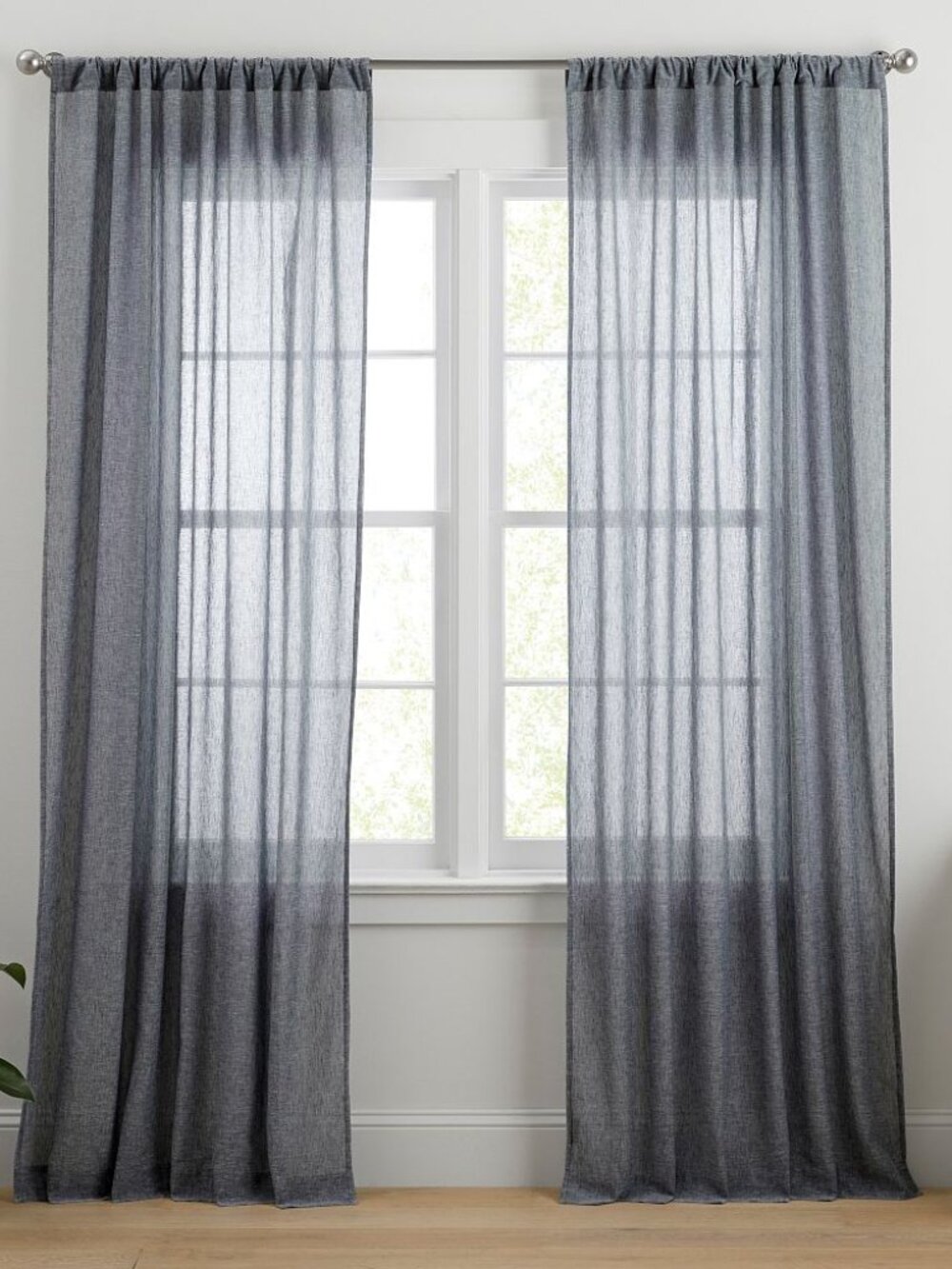 Pottery Barn Teen Cotton Linen Sheer Curtain, Chambray/Blue, Set of 4